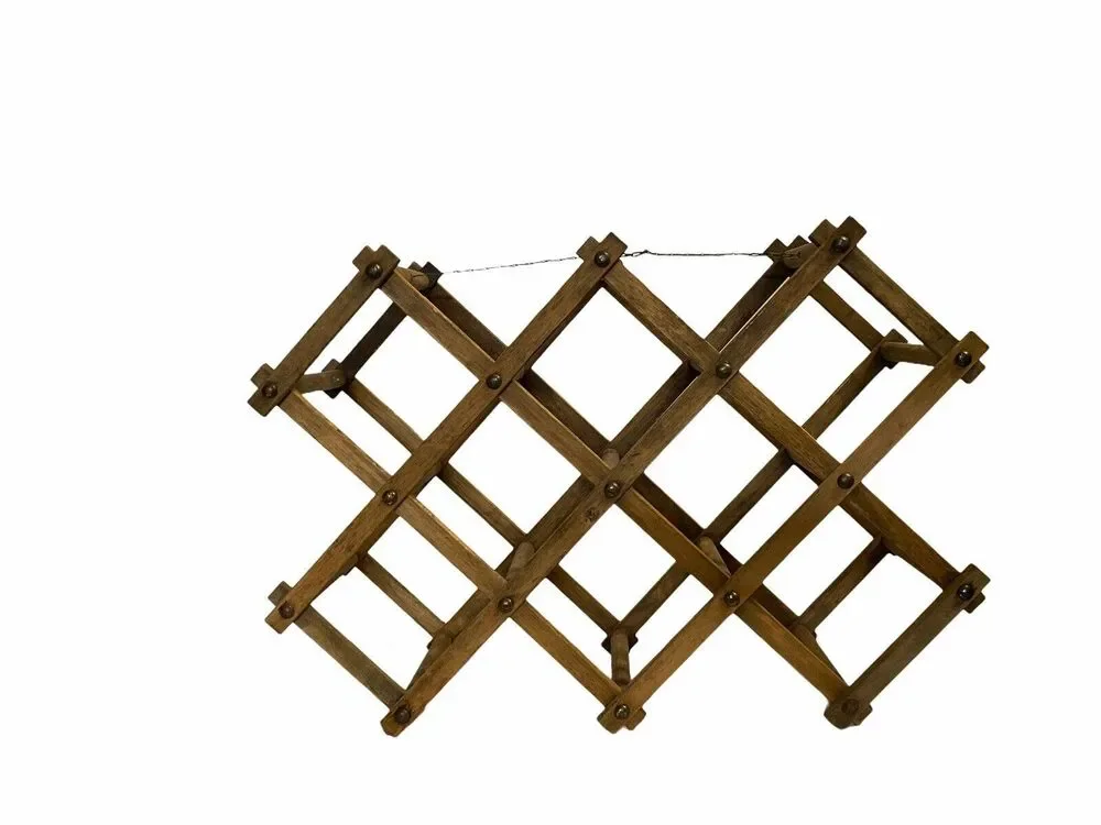Vintage Wine Rack Accordion Folding Wood Stand Holds 8 Wine Bottles Decorative